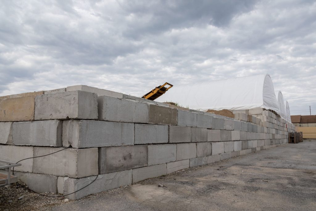 stacks of concrete blocks