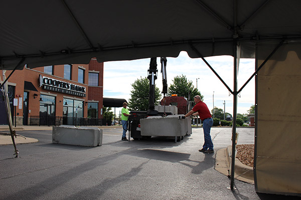 Concrete block tent setup