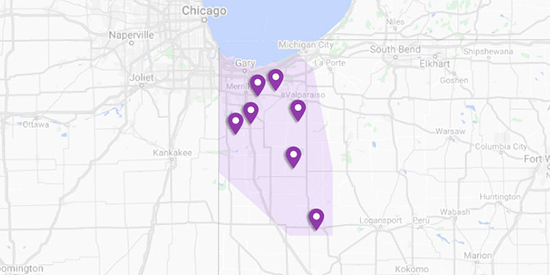 Ozinga Indiana East locations map